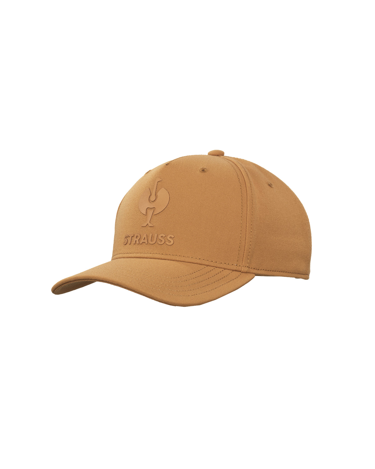 A tan baseball cap with an embossed logo and the brand name 'TRAUSS' on the front, shown against a plain white background.