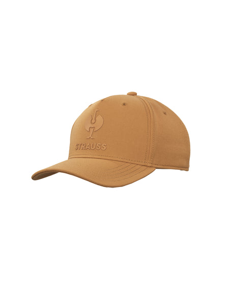 A tan baseball cap with an embossed logo and the brand name 'TRAUSS' on the front, shown against a plain white background.