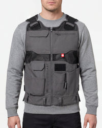 STRAUSS e.s.iconic tool vest in carbon gray and black worn, front view