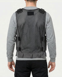 STRAUSS e.s.iconic tool vest in carbon gray and black worn, back view