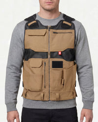 STRAUSS e.s.iconic tool vest in almond brown and black worn, front view