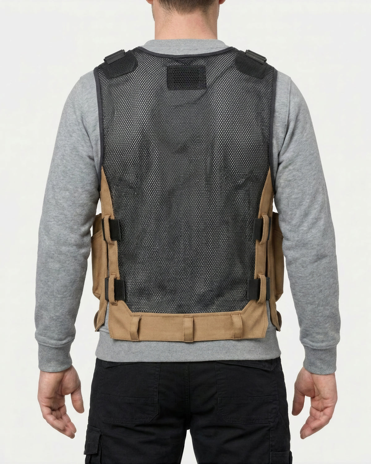 STRAUSS e.s.iconic tool vest in almond brown and black worn, back view