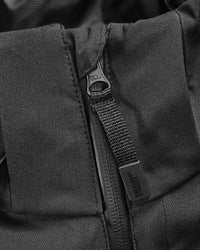 Close-up of zipper and pocket details on STRAUSS e.s.trail pure 3-in-1 functional snow jacket in black