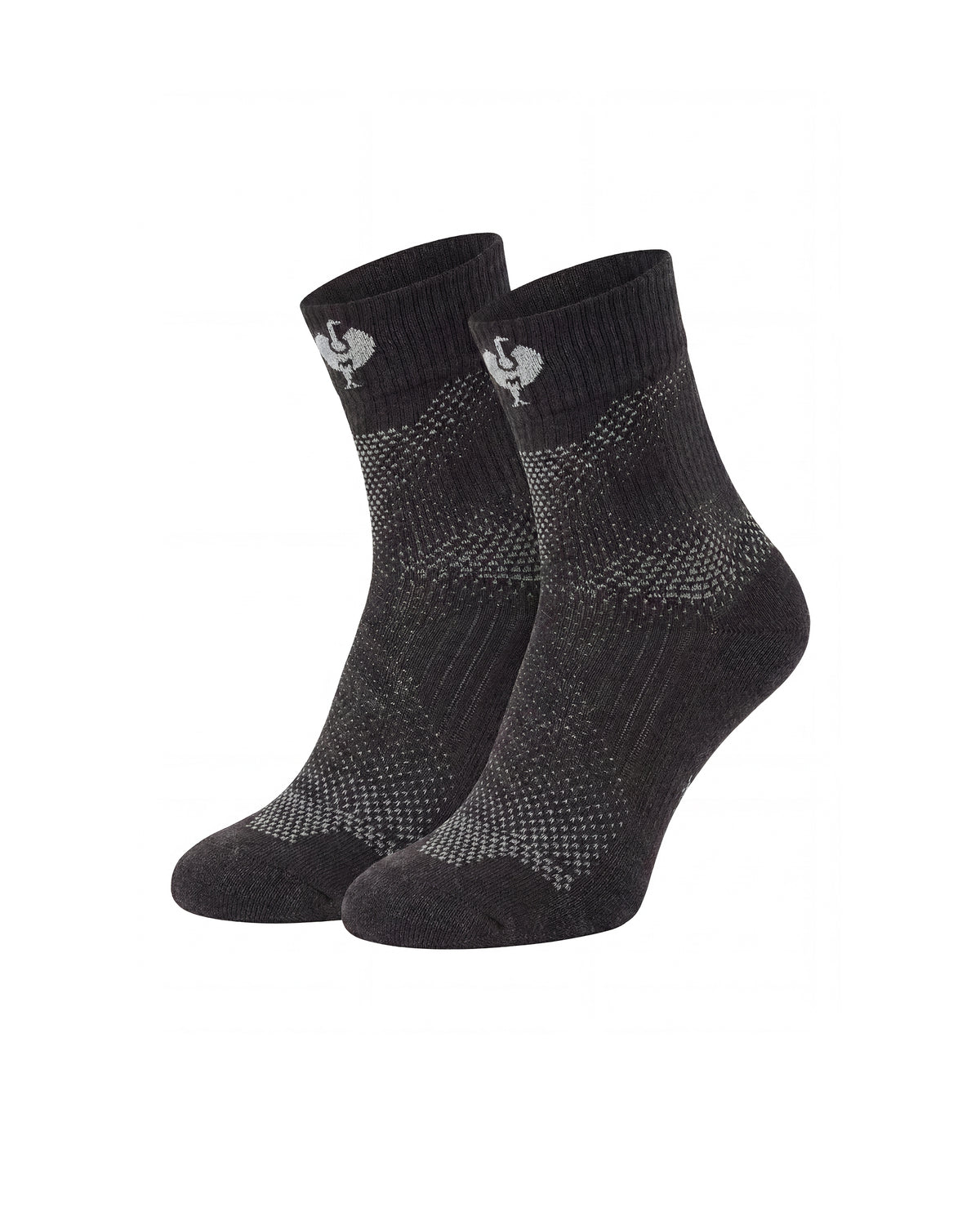 Black and basalt gray STRAUSS e.s.trail pure all-season high-cut socks designed for high-cut work shoes and boots.