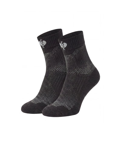 Black and basalt gray STRAUSS e.s.trail pure all-season high-cut socks designed for high-cut work shoes and boots.