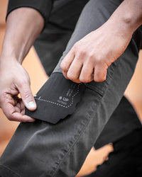Graphite STRAUSS comfort cell knee pads are shown inserted in work pants.