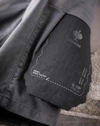 Close-up of the surface texture and ergonomic profile on the graphite STRAUSS comfort cell knee pads.