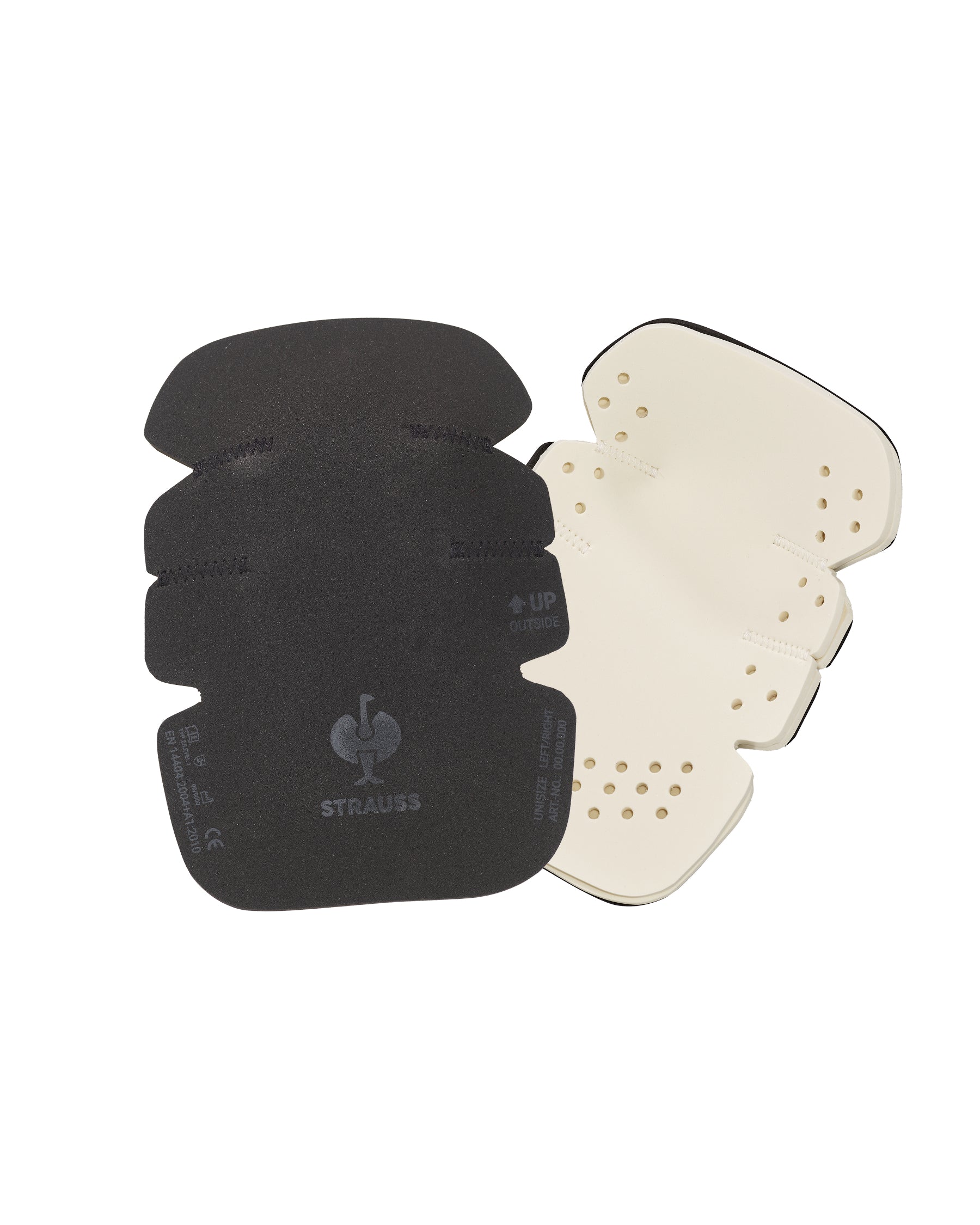 Black STRAUSS flex knee pads shaped for work pants with knee pad pockets.