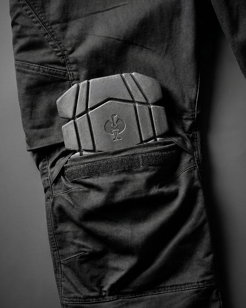 Close-up of the contoured cushioning and flexible shape on the graphite STRAUSS women's ergonomic knee pads.
