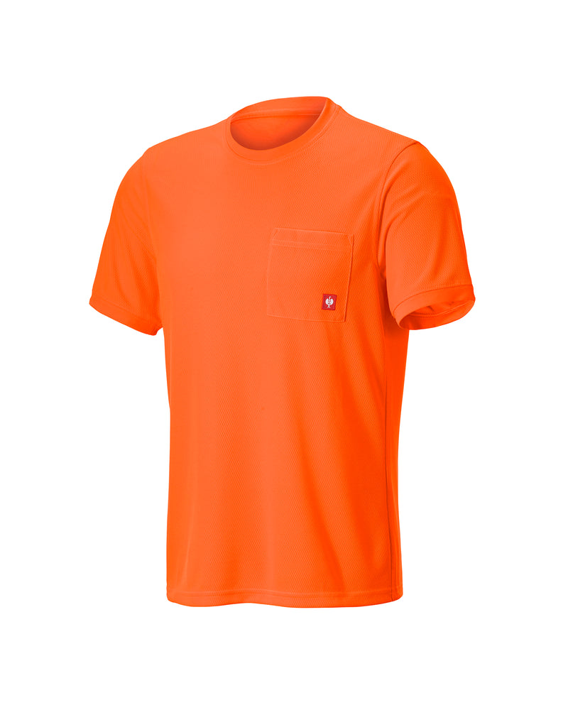 STRAUSS Enhanced Visibility Performance T-Shirt in neon orange on a plain product background
