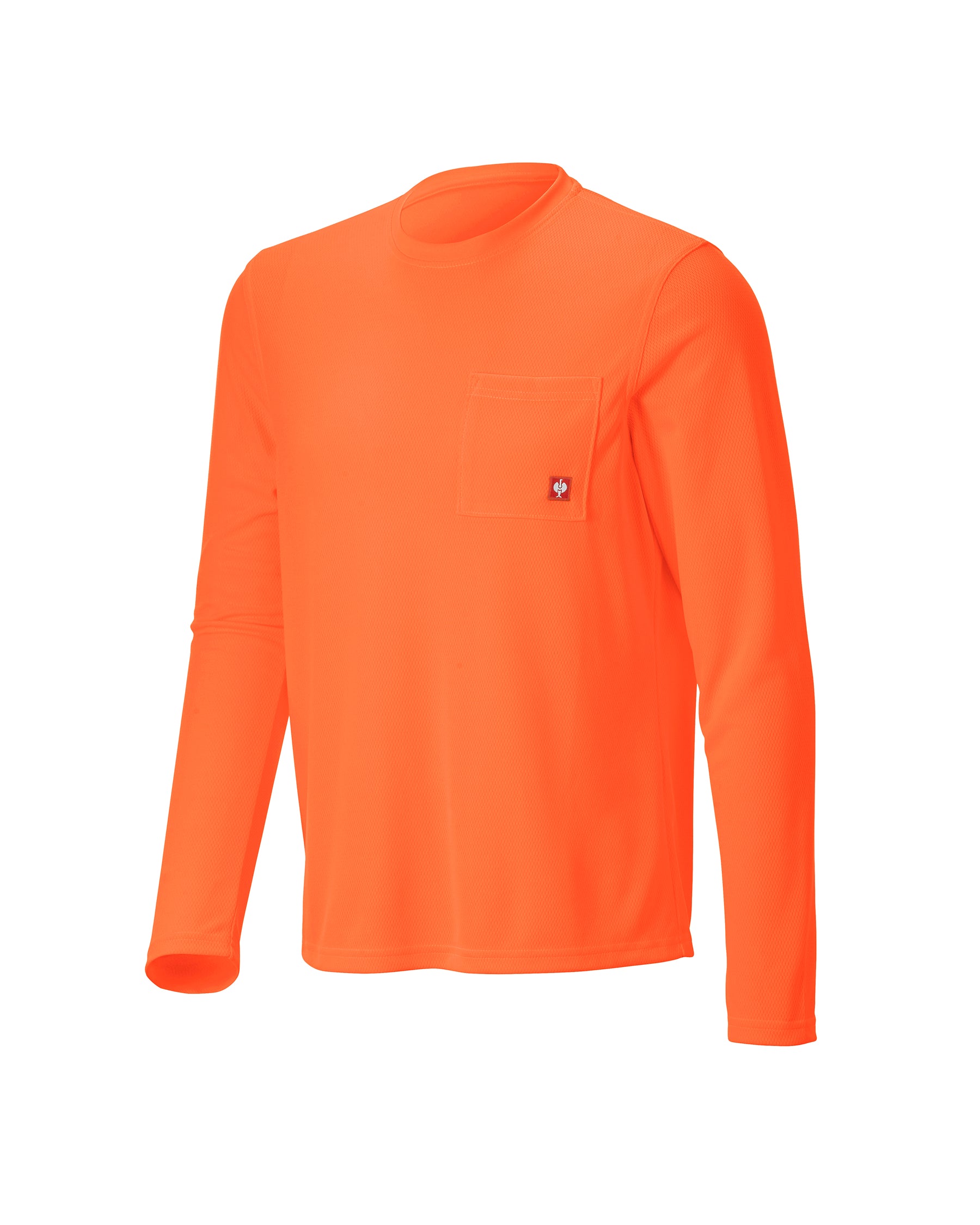 STRAUSS Enhanced Visibility Performance Long Sleeve Shirt in neon orange on a plain product background