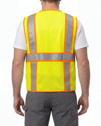 STRAUSS high visibility vest in neon yellow worn, back view