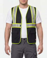 STRAUSS enhanced visibility vest in black worn, front view