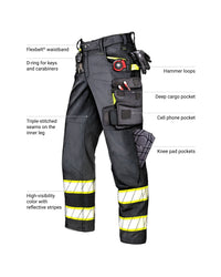 Feature view of Enhanced Visibility Work Pants in black, showing high-visibility details