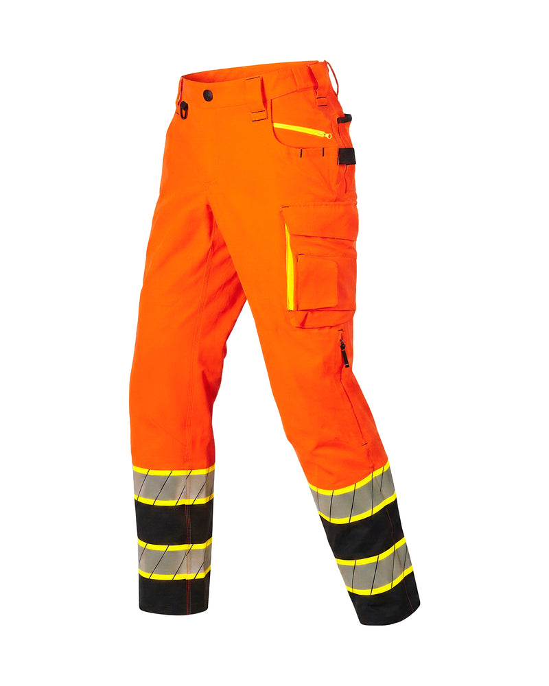 STRAUSS High Visibility Work Pants in neon orange/black, front view