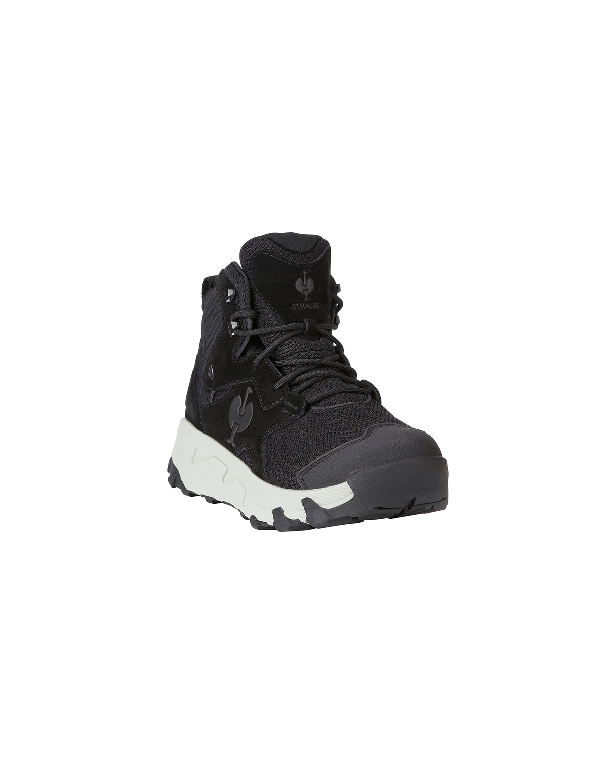 STRAUSS Rimini 6-inch Soft Toe Boot in Black and Crystal gray, front three-quarter view