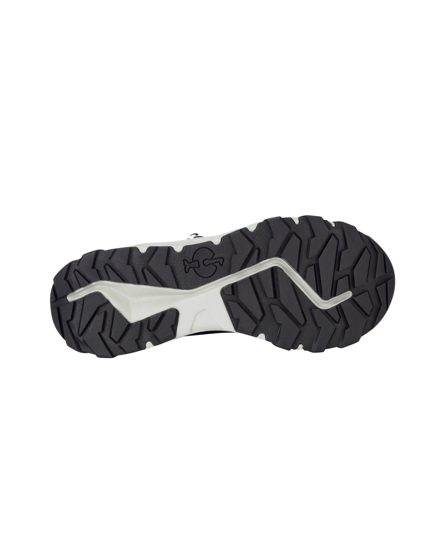 Outsole tread view of the STRAUSS Rimini 6-inch Soft Toe Boot in Black and Crystal gray