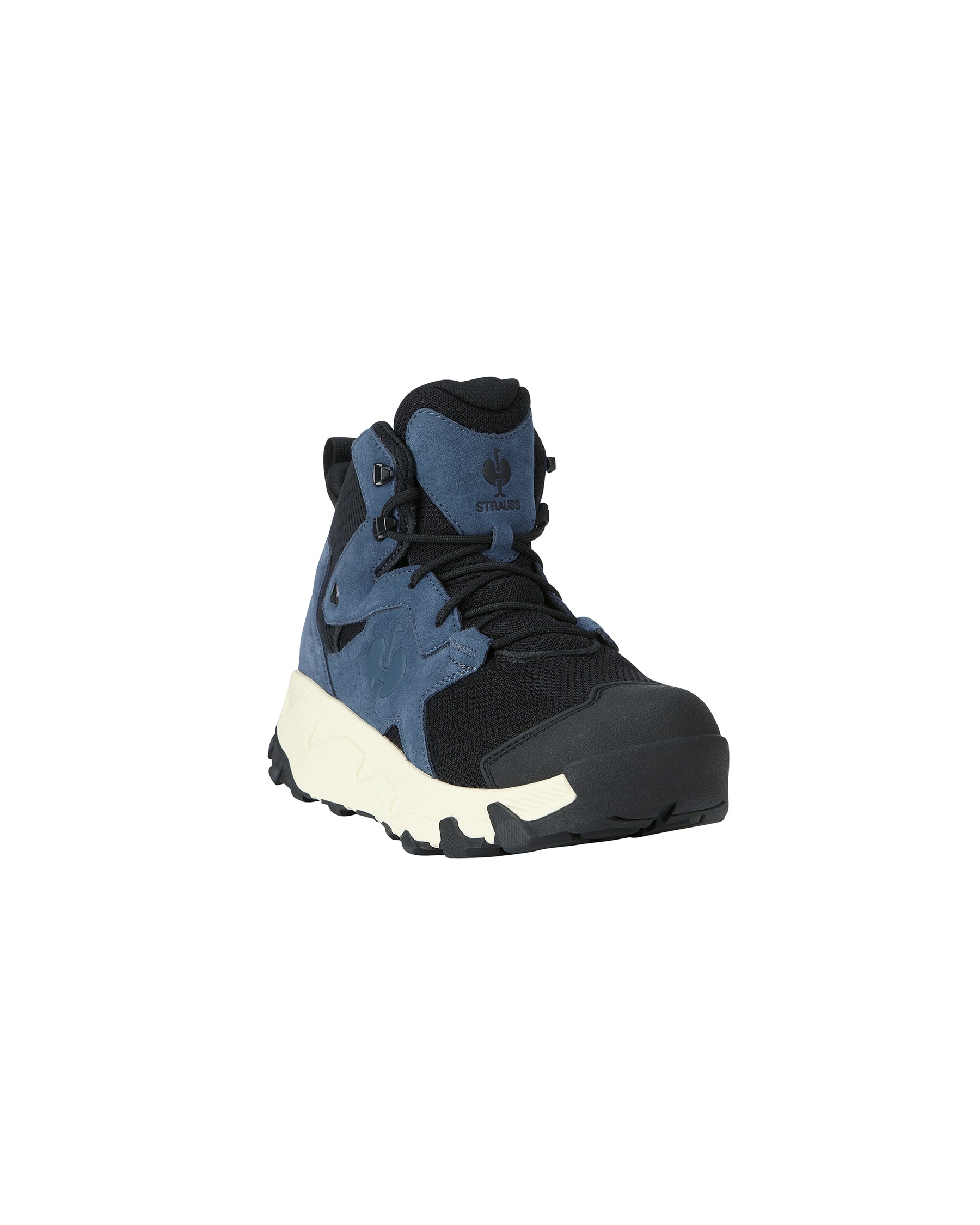 STRAUSS Rimini 6-inch Soft Toe Boot in Oxid blue and Cream, front three-quarter view