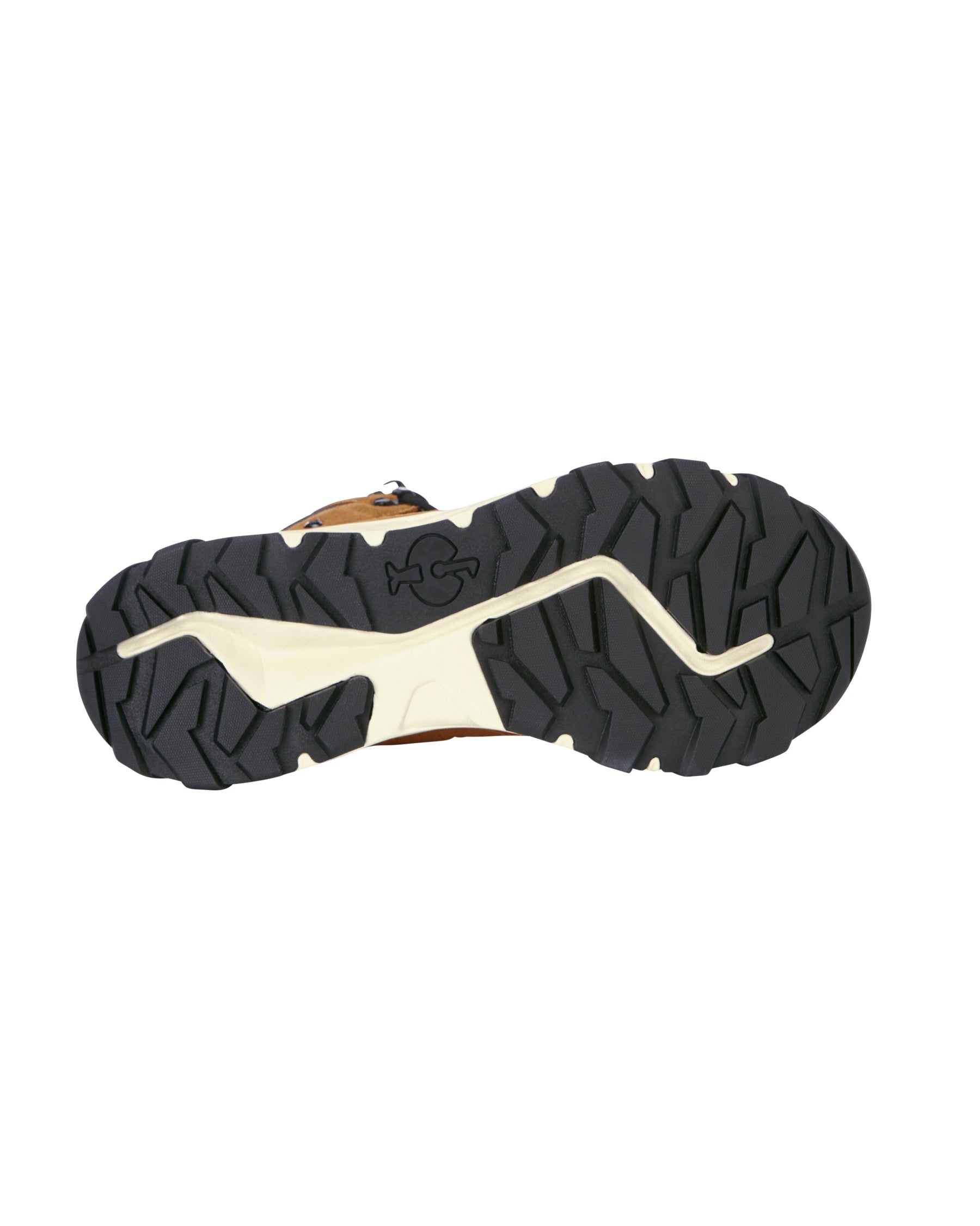Outsole tread view of the STRAUSS Rimini 6-inch Soft Toe Boot in Almond brown and Cream