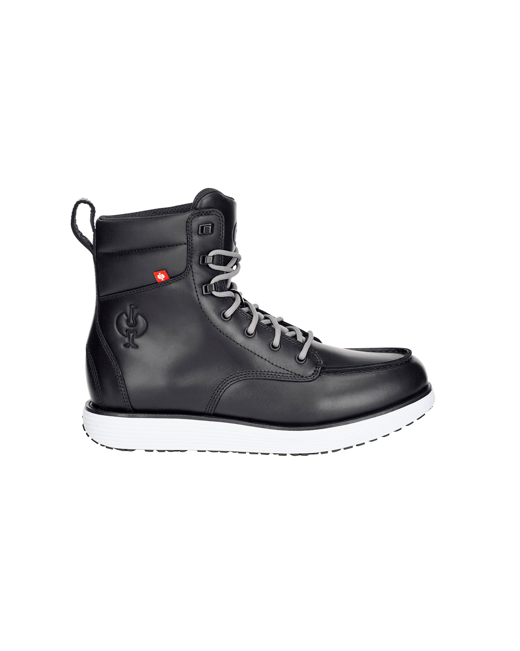 STRAUSS Boulder 6-inch Soft Toe Boot in Black, side profile view