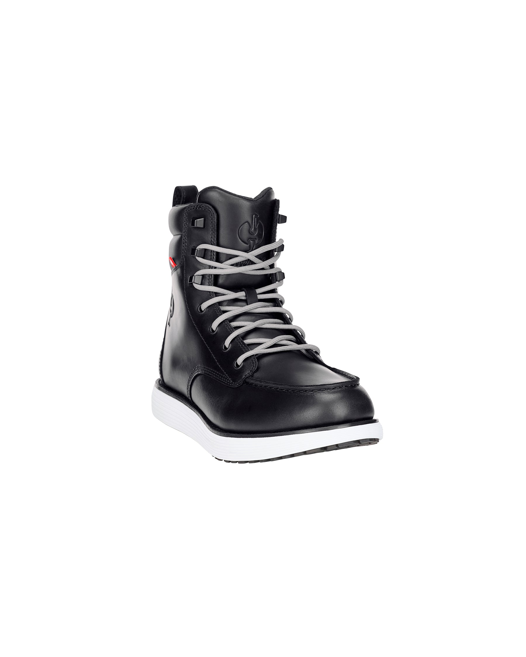 STRAUSS Boulder 6-inch Soft Toe Boot in Black, front three-quarter view