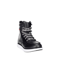 STRAUSS Boulder 6-inch Soft Toe Boot in Black, front three-quarter view