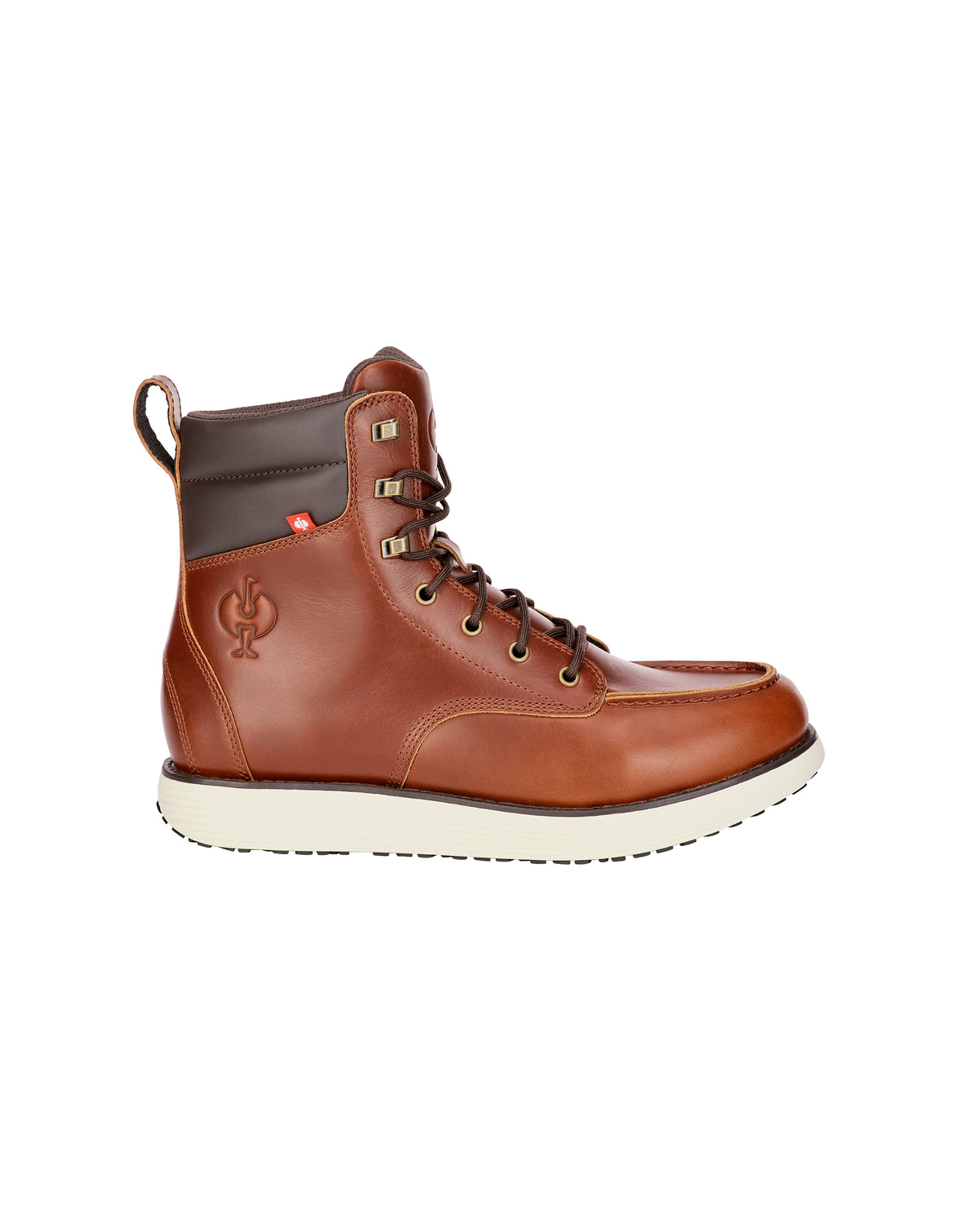 STRAUSS Boulder 6-inch Soft Toe Boot in Red brown, side profile view