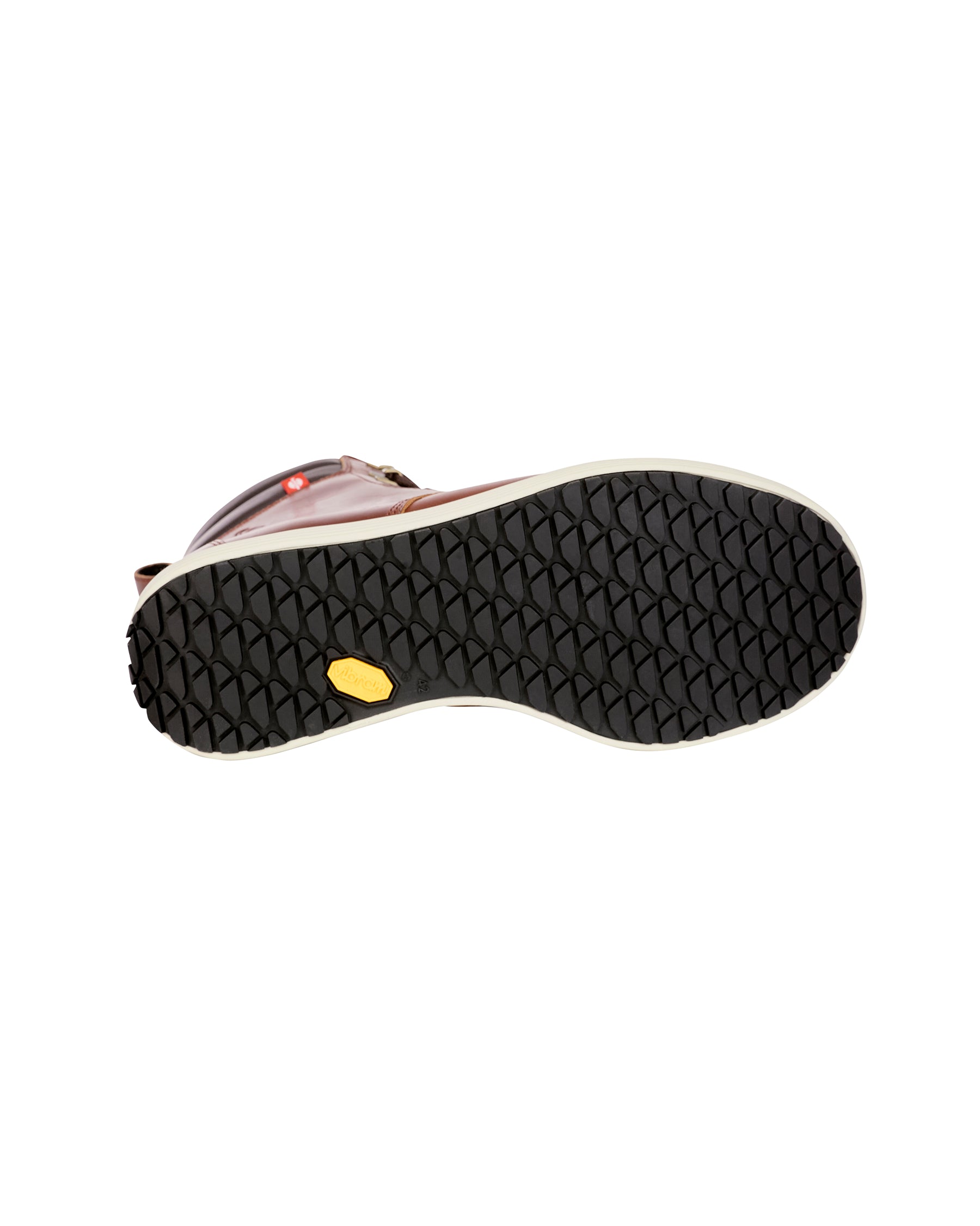 Outsole tread view of the STRAUSS Boulder 6-inch Soft Toe Boot in Red brown