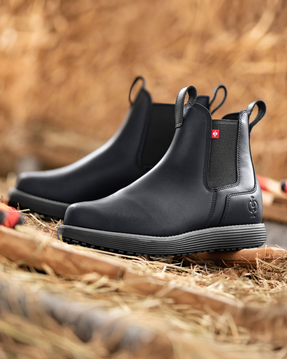 Close-up of the Black Amarillo 6-inch Soft Toe Chelsea Boot elastic side panel and upper