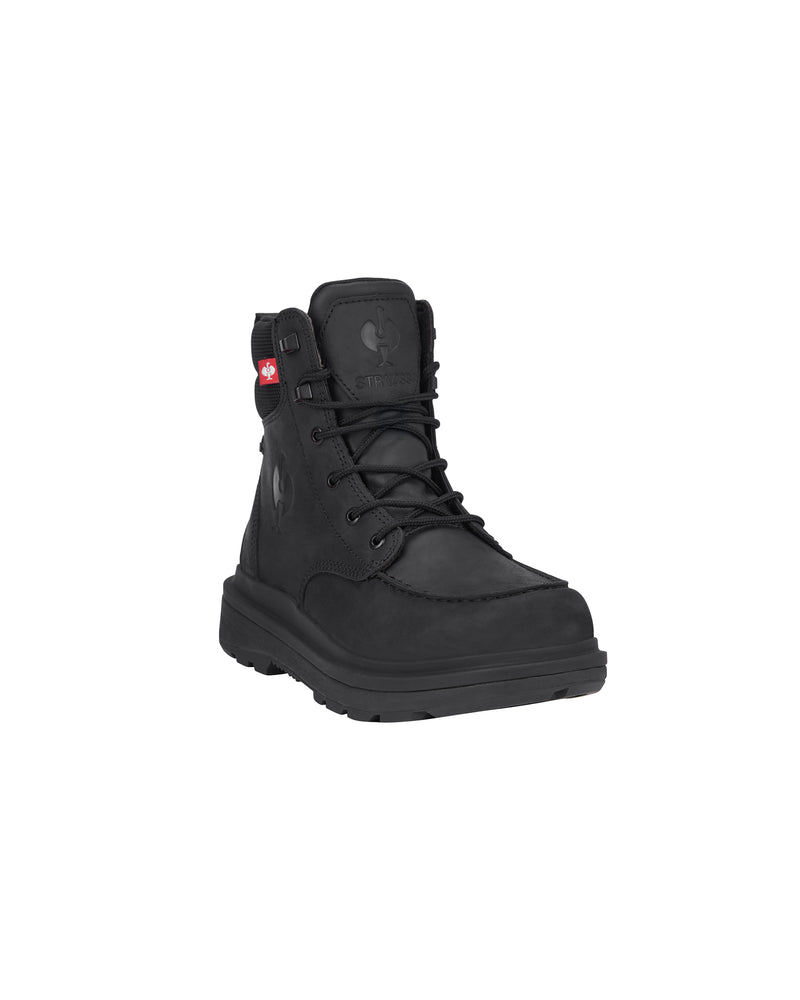 STRAUSS Ridgewood 6-inch Soft Toe Boot in Black, front three-quarter view