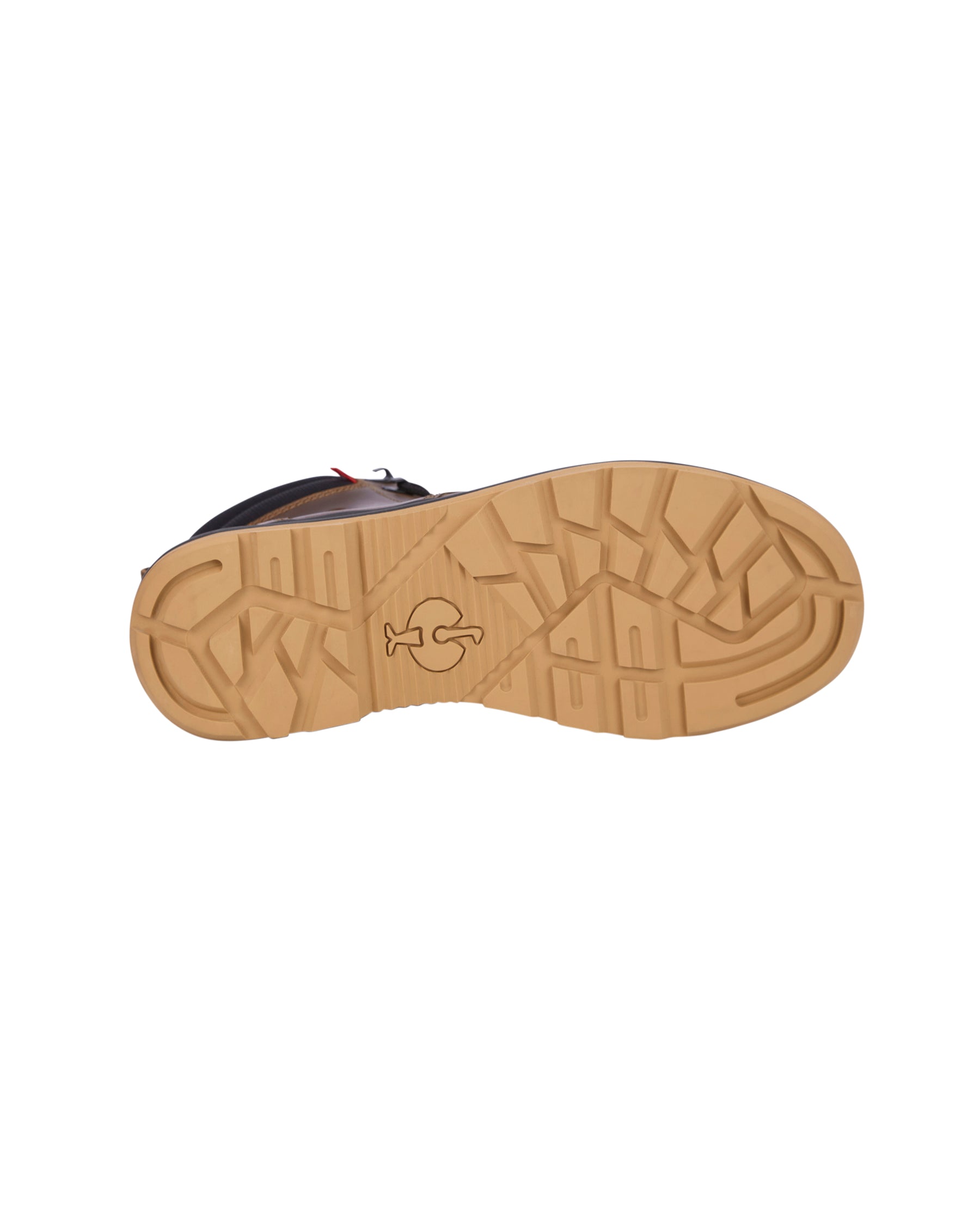 Outsole tread view of the STRAUSS Ridgewood 6-inch Soft Toe Boot in Desert brown