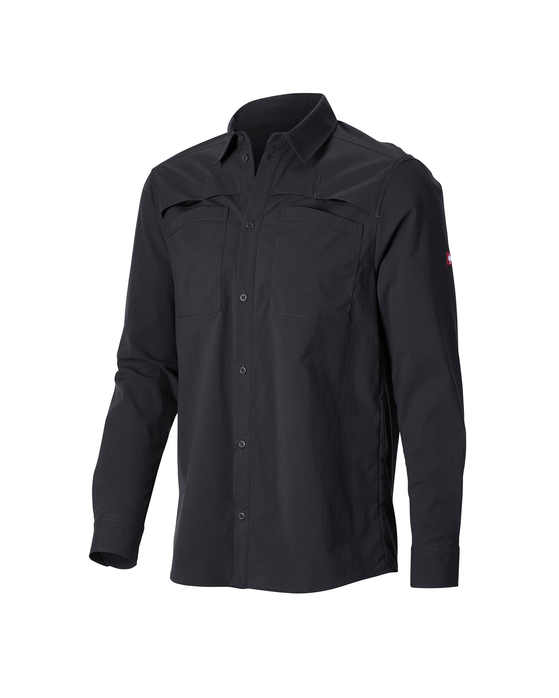 STRAUSS e.s.taktik Stretch Ripstop Long Sleeve Work Shirt in black on a plain product background