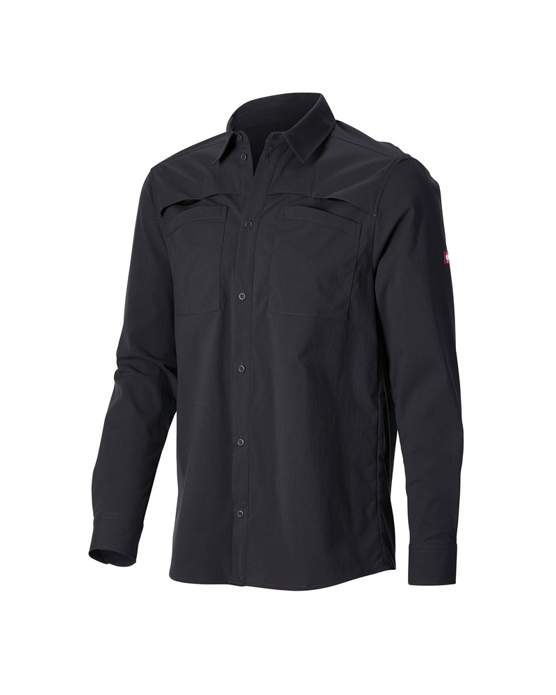 STRAUSS e.s.taktik Stretch Ripstop Long Sleeve Work Shirt in black on a plain product background
