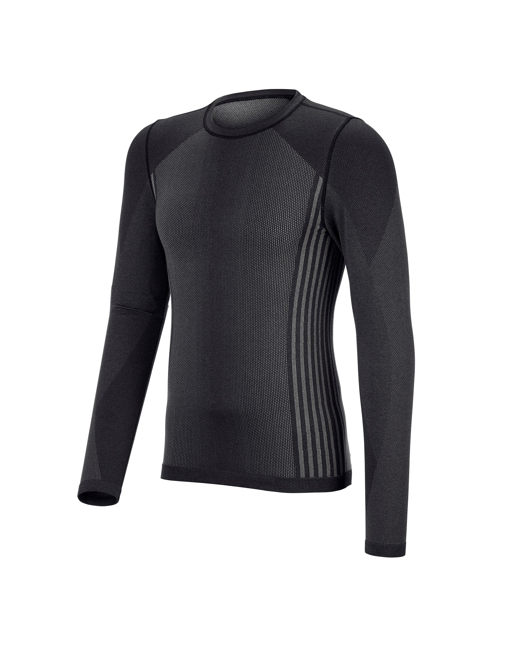 STRAUSS e.s.trail pure Warm Seamless Thermal Long Sleeve Shirt in black and basalt gray on a plain product background