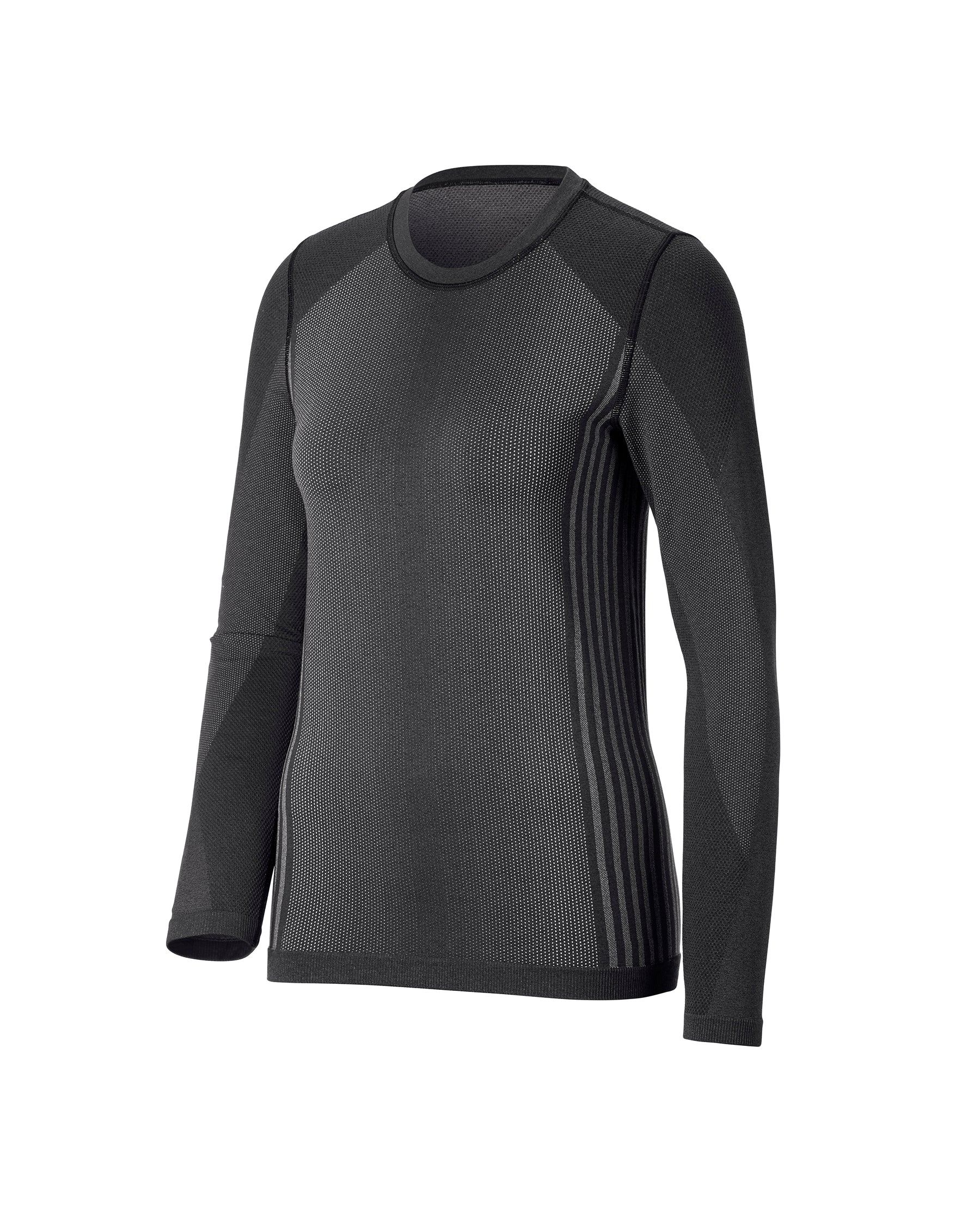 Women's STRAUSS e.s.trail pure Warm Seamless Thermal Long Sleeve Shirt in black and basalt gray on a plain product background