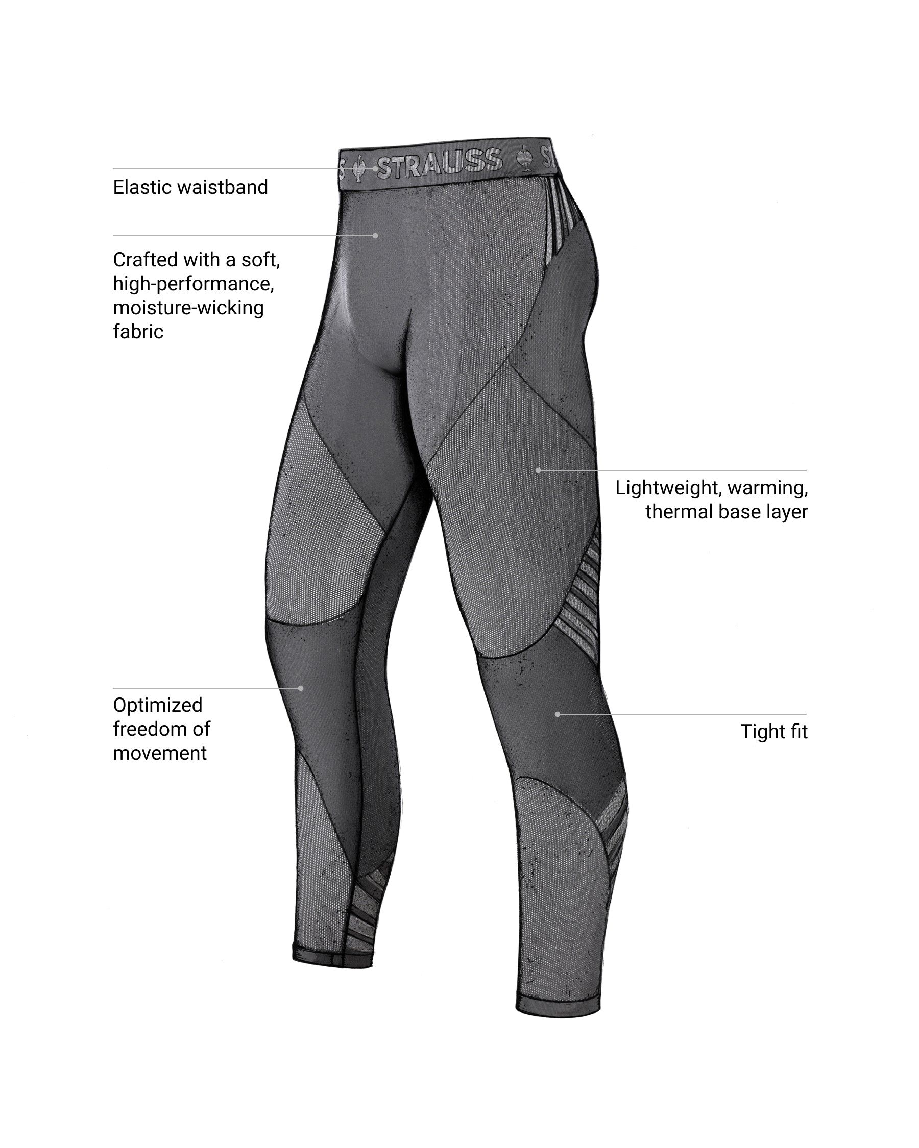 Feature view of Warm Seamless Thermal Pants e.s.trail pure in black/basalt gray, showing seamless thermal fabric