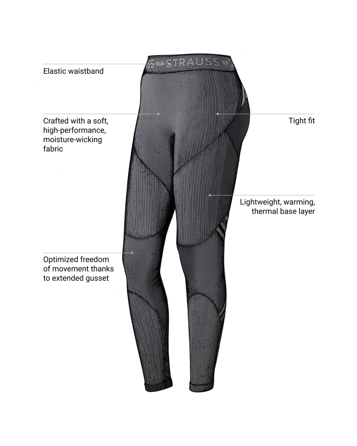 Feature view of Women's Warm Seamless Thermal Pants e.s.trail pure in black/basalt gray, showing seamless thermal fabric