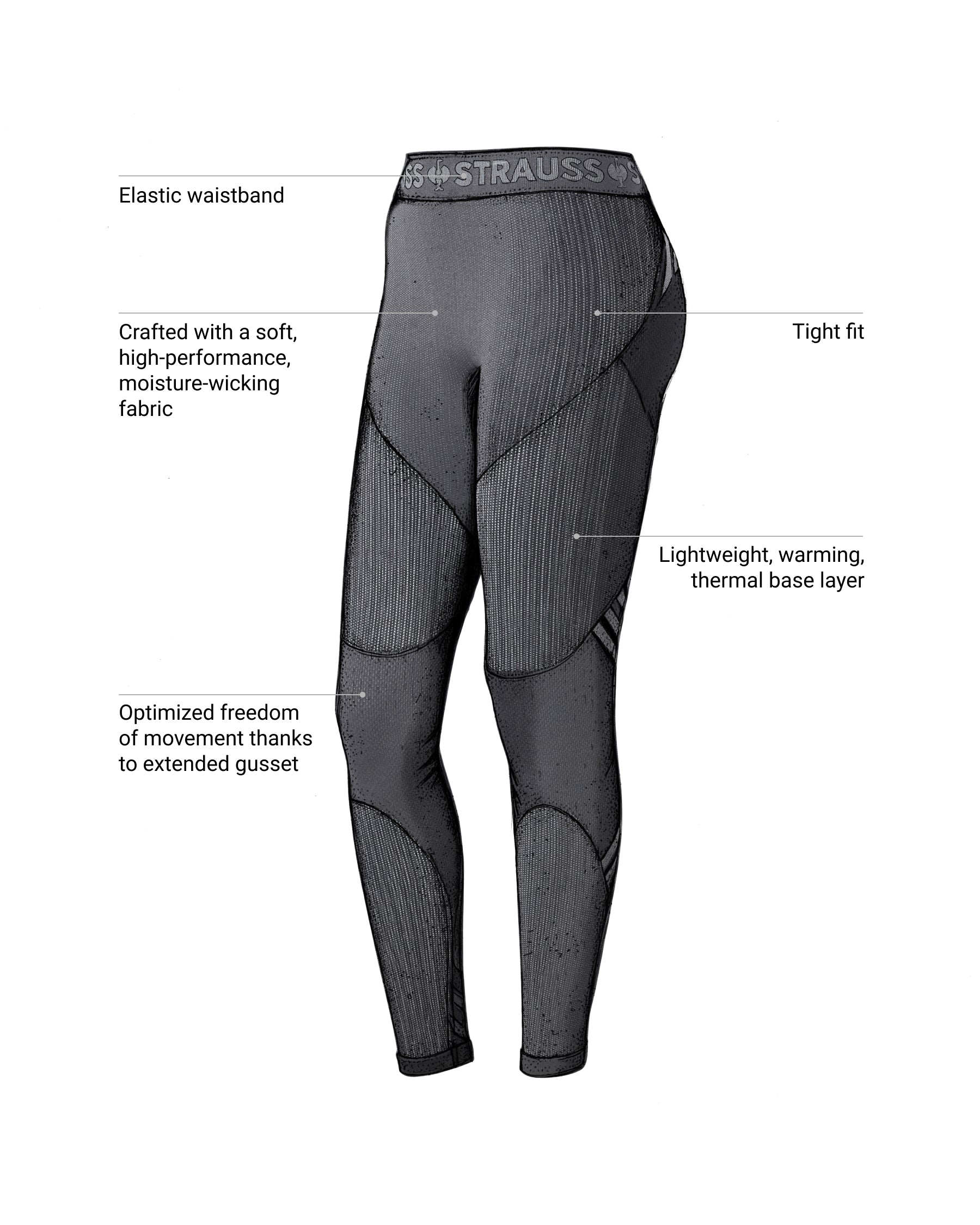 Feature view of Women's Warm Seamless Thermal Pants e.s.trail pure in black/basalt gray, showing seamless thermal fabric