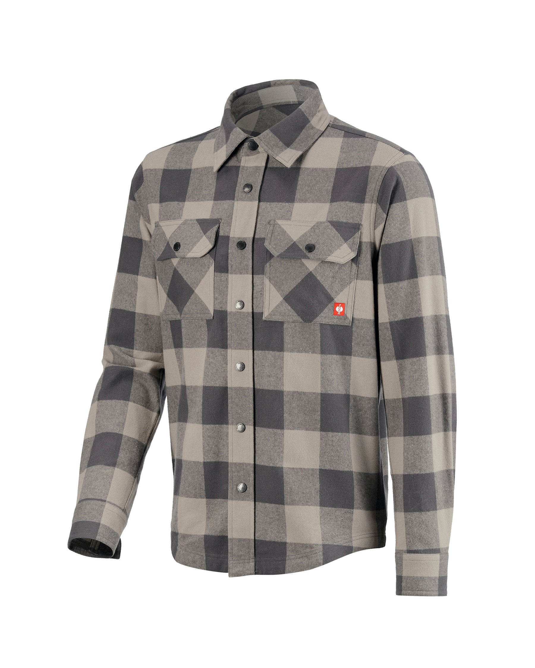 STRAUSS e.s.iconic Flannel Work Shirt in dolphin gray and carbon gray on a plain product background