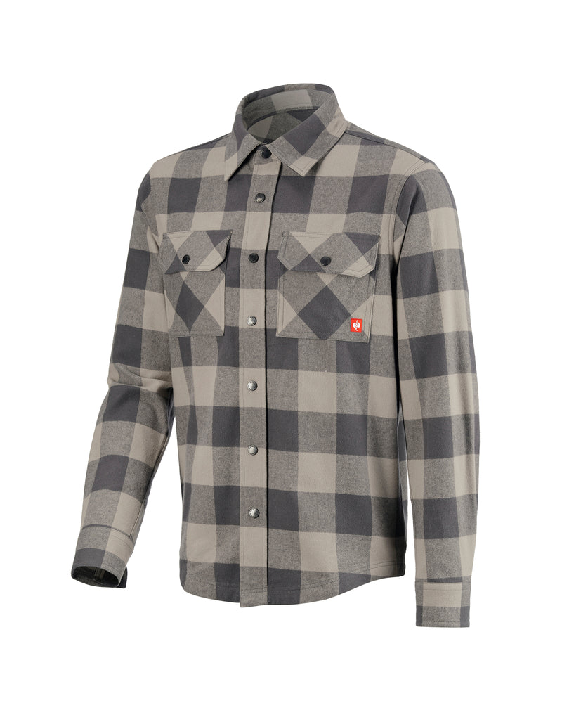 STRAUSS e.s.iconic Flannel Work Shirt in dolphin gray and carbon gray on a plain product background