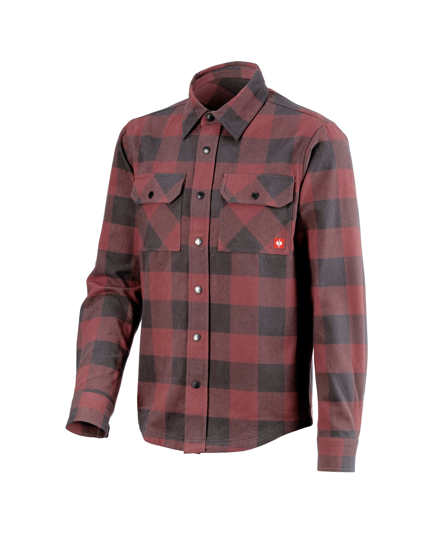 STRAUSS e.s.iconic Flannel Work Shirt in oxid red and carbon gray on a plain product background