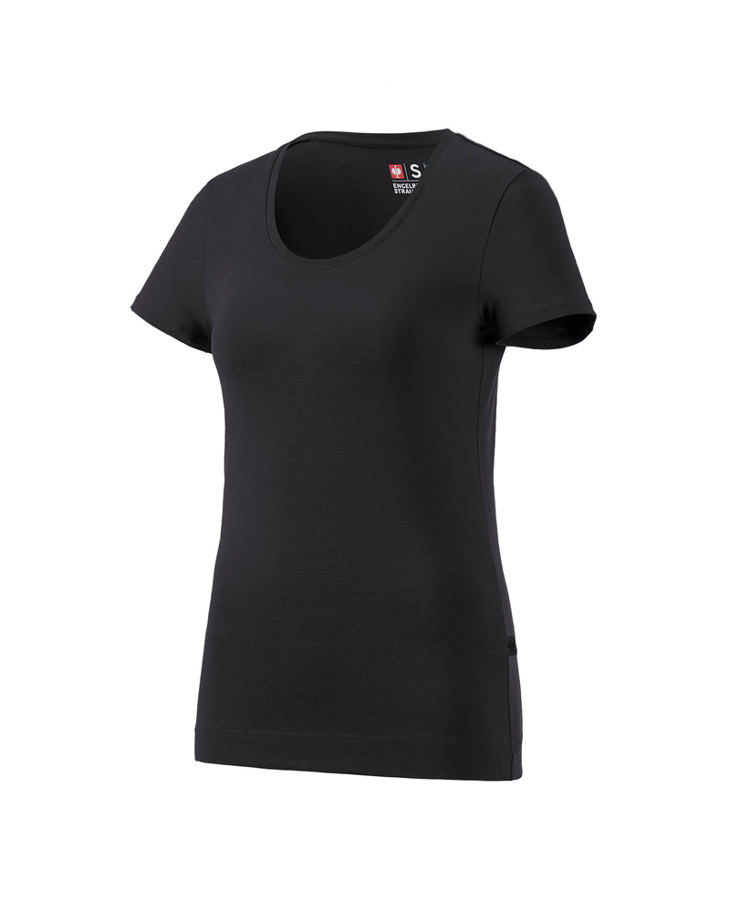 Women's STRAUSS Cotton Stretch T-Shirt in black on a plain product background