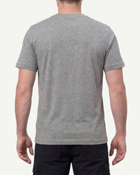 A model wears the STRAUSS Cotton T-Shirt in gray melange, showing the shirt fit