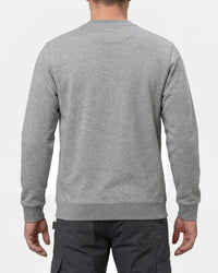 STRAUSS cotton-poly crew neck sweatshirt in gray melange, worn by model, back view