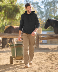 STRAUSS cotton-poly hoodie in black, worn in casual workwear setting