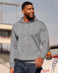 STRAUSS cotton-poly hoodie in gray melange, worn in casual workwear setting
