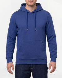 STRAUSS cotton-poly hoodie in royal blue, worn by model, front view