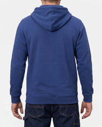 STRAUSS cotton-poly hoodie in royal blue, worn by model, back view