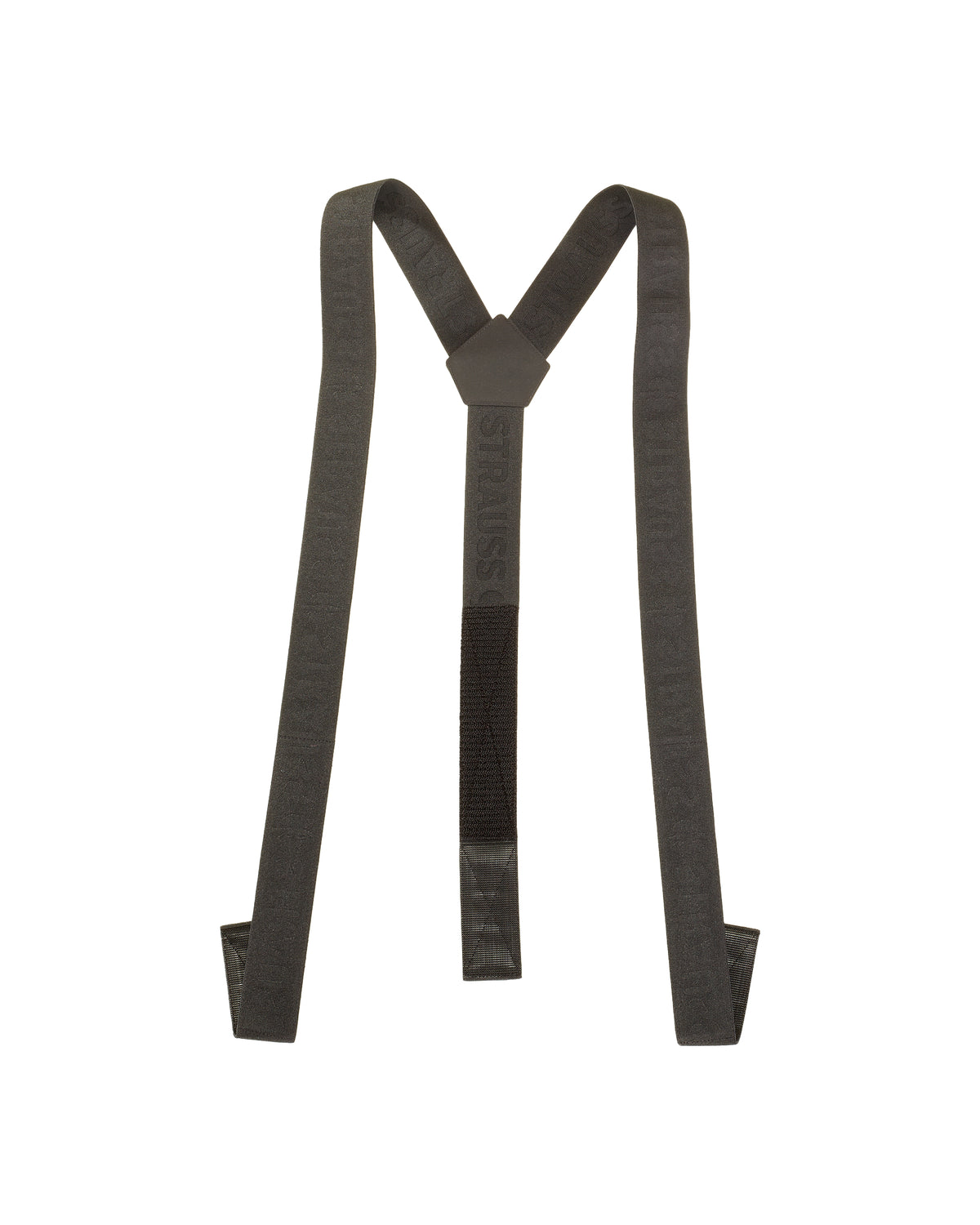Black STRAUSS e.s.taktik Y-back suspenders with adjustable straps and metal clips.