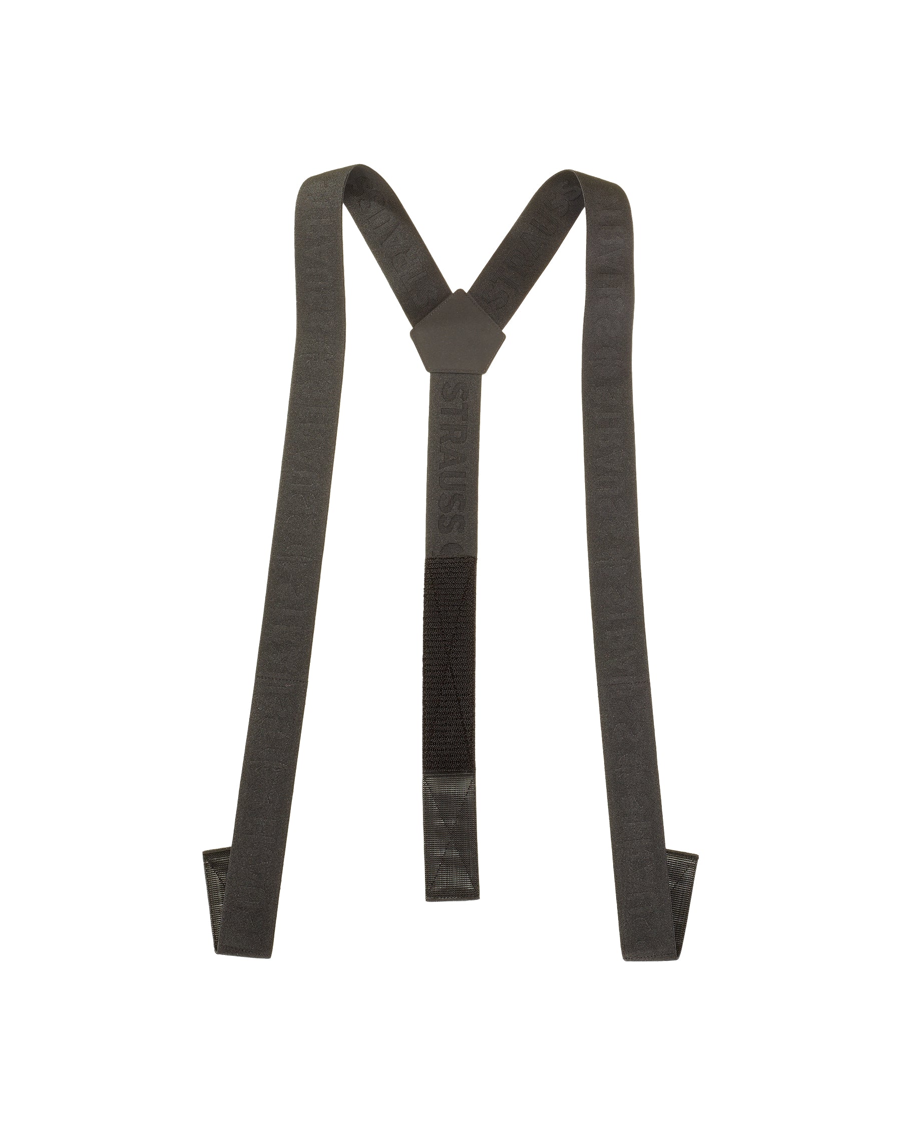 Black STRAUSS e.s.taktik Y-back suspenders with adjustable straps and metal clips.